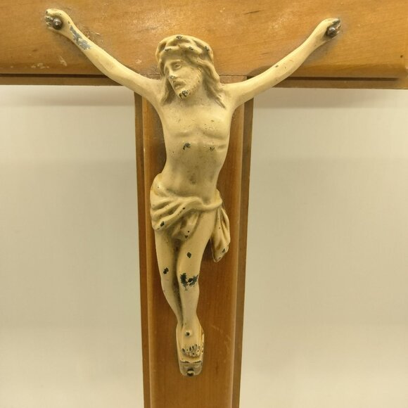 Antique Wooden Wall Crucifix With Hidden Compartment Candles Holy Water Bottle - Picture 14 of 16